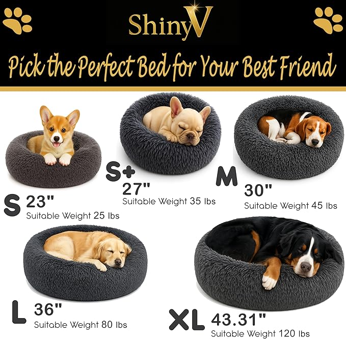 Calming Dog Bed - Fluffy Donut Cuddler for Anxiety Relief, Orthopedic Pet Bed with Non-Slip Bottom, Cozy Round Faux Fur Nest for Dogs and Cats, Plush Crate Mat for Comfort (Dark Grey, X-Large)