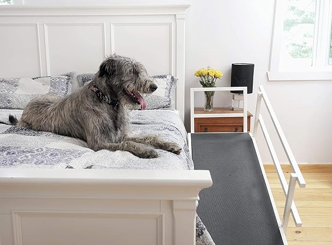 Large Dog Ramp for Bed, by DoggoRamps – Extra Wide Dog Ramp for Large Dogs to Get on High Beds up to 35" Tall – Wide Ramp with Rails, Platform & Non-Slip Grip – Made in N America from Solid Hardwood