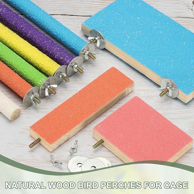 Parrot Perch, Wooden Parrot Perch Stand Toy, Paw Grinding Stick, Bird Cage Accessories, 7.87 x 0.6in (6 Colors, 6 Pcs) Birds Toys Intended for Cage/Parakeets/Conure/Budgie