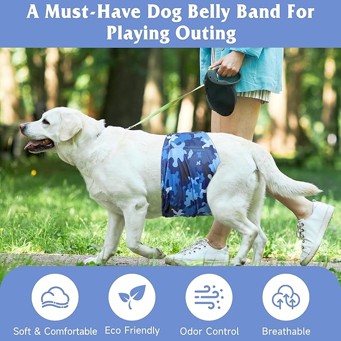 5 Pack Dog Diapers Male Reusable, Premium Belly Bands for Dogs, High Absorbing Male Dog Pee Wraps for Doggie in Incontinence or Excitable Urination Camouflage Pattern XS