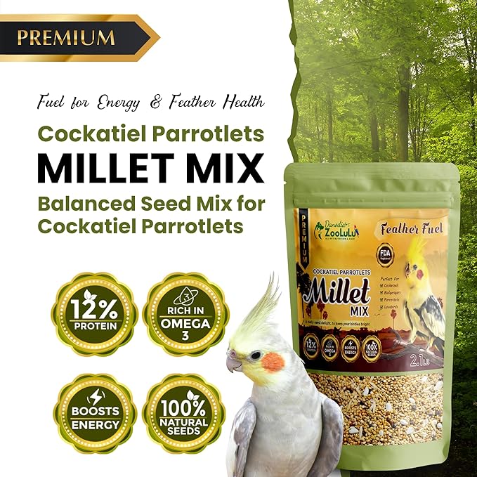 Danodia's Zoolulu Premium Cockatiel & Parrotlet Millet Mix (950g/2 lbs) | Premium Bird Food Blend for Cockatiels, Budgerigars, Parrotlets & Lovebirds | Daily Feeding Blend