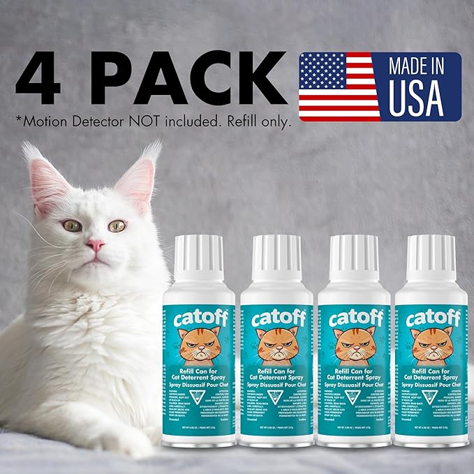 CatOFF Pack of 4 Refill Compatible with SSSCAT Indoor Cat Deterrent Spray System, Made in USA, 3.89 oz / 115 ml