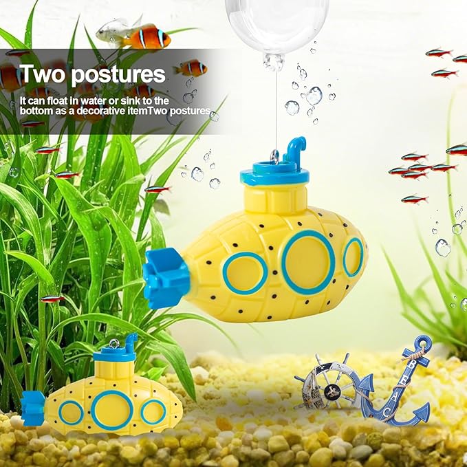 CousDUoBe 2.1 in Mini Floating Submarine Fish Tank Decoration Set，Cute Retro Submarine Set and Floating Diver,Aquarium Decorations Resinous Betta Fish Tank Accessories