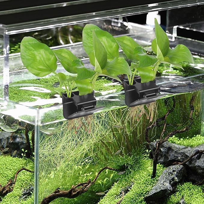 3 Holes Upgraded Aquatic Plant Cup Aquarium Plant Holder for Tank,Aquascape Accessories Decorations- Black 4 Pcs
