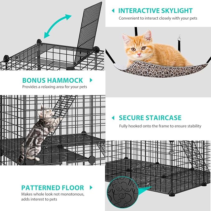 Pet Republic 4-Tier Cat Cage Indoor Enclosure DIY Cat Playpen Metal Kennel with Extra Large Hammock, Catio Ideal for 1-3 Cats, Ferret, Chinchilla, Rabbit, Small Animals