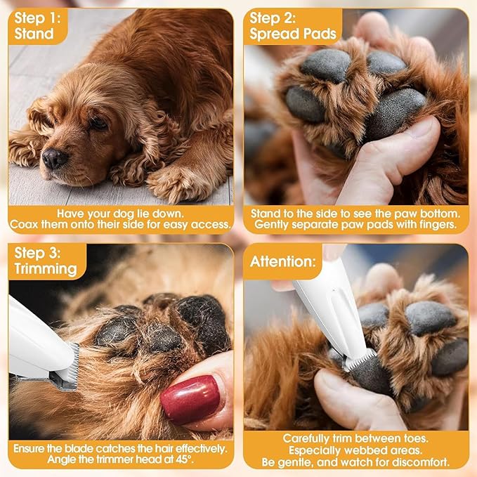 2PCs Dog Paw Trimmer with LED Light,35dB Low Noise Precision Pet Paw Trimmer for Dogs Cats Grooming Clippers,Safety Electric Paw Hair Trimmer for Paws,Ears,Rump,Face,Eyes,Dog
