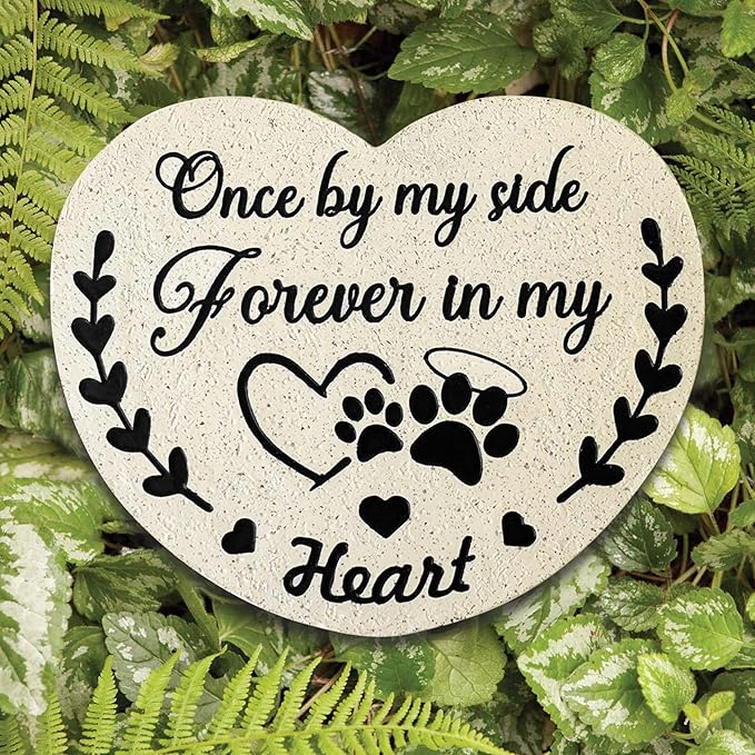 Pet Memorial Stones for Dogs, Garden Resin Dog Memorial Gifts for Loss of Dog, Heart-Shaped Loss of Dog Sympathy Gift, Once by My Side Forever in My Heart Dogs Memorial Stones
