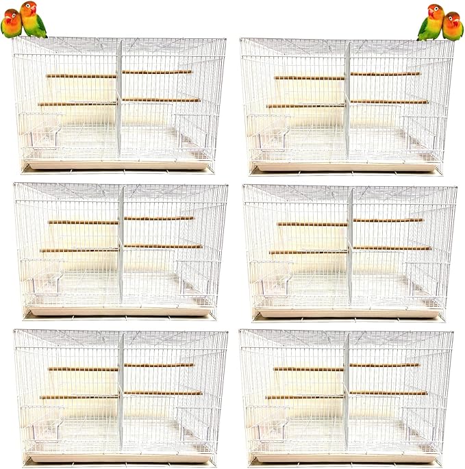 Lot of 6 Aviary Breeding Finch Aviary Canary Flight Bird Cage with Center Divider 24" x 16" x 16" (White)