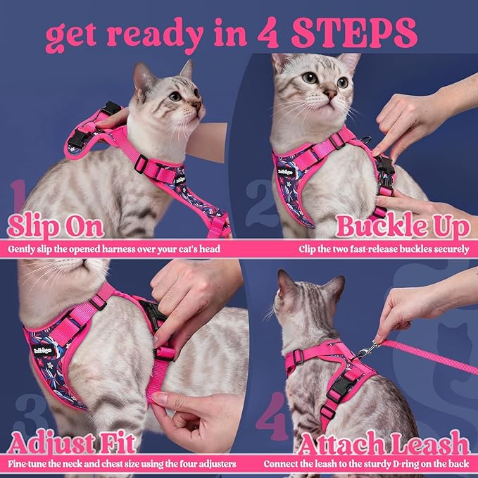 rabbitgoo Cat Harness and Leash for Walking, Escape Proof Soft Adjustable Vest Harnesses for Cats, Easy Control Breathable Reflective Strips Jacket, Coconut Fuchsia,XS