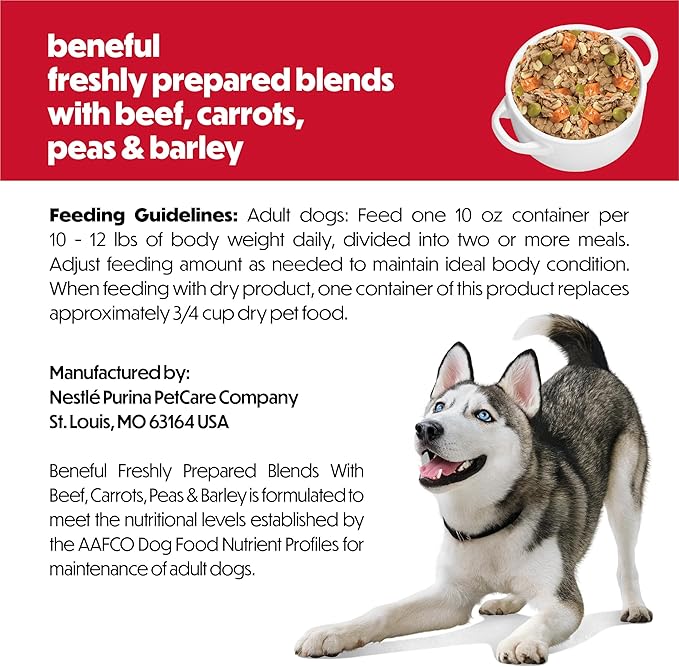 Purina Beneful Freshly Prepared Blends Wet Dog Food With Beef, Carrots, Peas, and Barley - (Pack of 8) 10 oz. Tubs