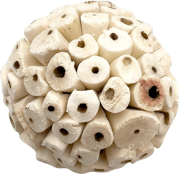 5106 Small Sola Bird Balls Pk12 - Handmade wooden bird foot toys, Formed from air dried pieces of sola wood, Lightweight, Easily breaks apart, Shredding fun, Great for small and med size birds