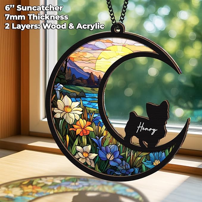6'' Yorkshire Terrier Memorial Suncatcher, Custom Name, Pet Ornament Window Car Hanging, Sympathy Gift for Loss of Pet, Passed Away Remembrance Gift for Dog Lovers 40-SS1