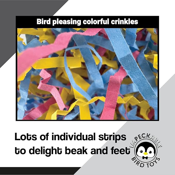 1654 Rainbow Shred Paper - Crinkle Paper Filler & Birdy Nesting Material. Colorful Shredding Toys for Birds, Parrots, Parakeets & Cockatiels. Safe Cage Accessories & Foraging Toys for Pets