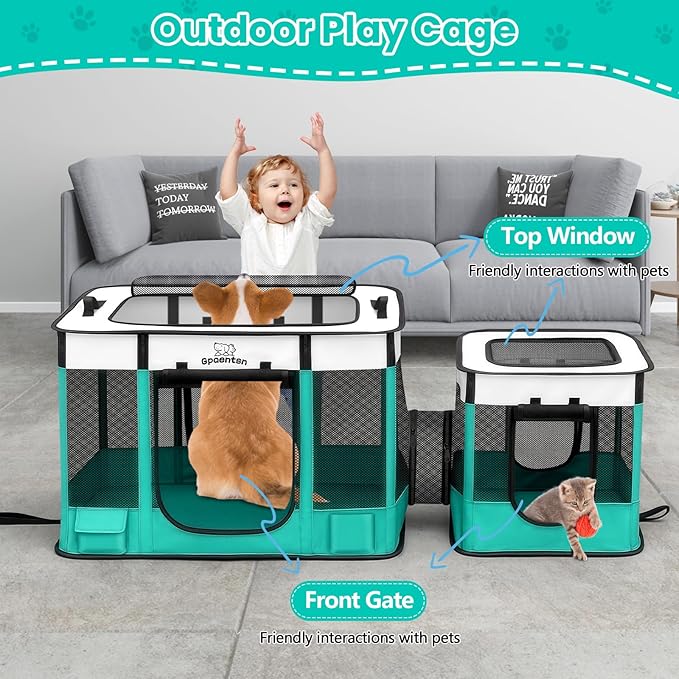 Portable Cat Pet Playpen, Foldable Cat & Small Dog Indoor/Outdoor Tent with Waterproof Base, Lockable Zippers, 600D Oxford 12-Rods 32"x24"x22" for Kitten Puppy