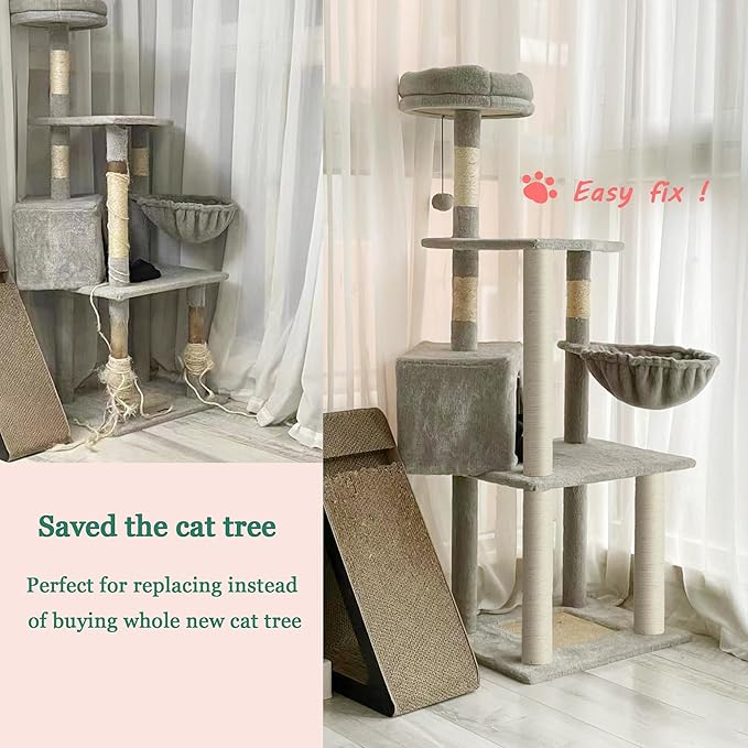 Cat Tree Replacement Post, 2 Pack 9.84in (Connectable to 19.7in/50cm) Cat Scratching Post with M8 Screws, Natural Sisal Cat Tower Parts for Cat Tree Repair