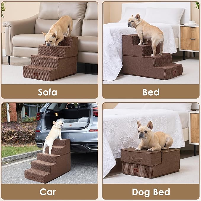 EHEYCIGA Dog Stairs for High Bed 22.5" H, 5-Step Dog Steps for Bed, Pet Steps for Small Dogs and Cats, Non-Slip Balanced Pet Ramp Indoor, Brown
