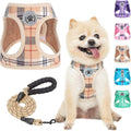 BEAUTYZOO Small Dog Harness and Leash Set,Step in No Choke No Pull Soft Mesh Dog Harnesses Reflective for Extra-Small Medium Puppy Dogs and Cats, Plaid Dog Vest Harness for XS S Pets, Beige XS