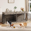 GAOMON Dog Crate Furniture for 2 Dogs, 78.7'' Large Dog Kennel Indoor with 4 Storage Drawers and Feeding Bowls, Double Dog Crate TV Stand for Small and Medium Dogs, Gray