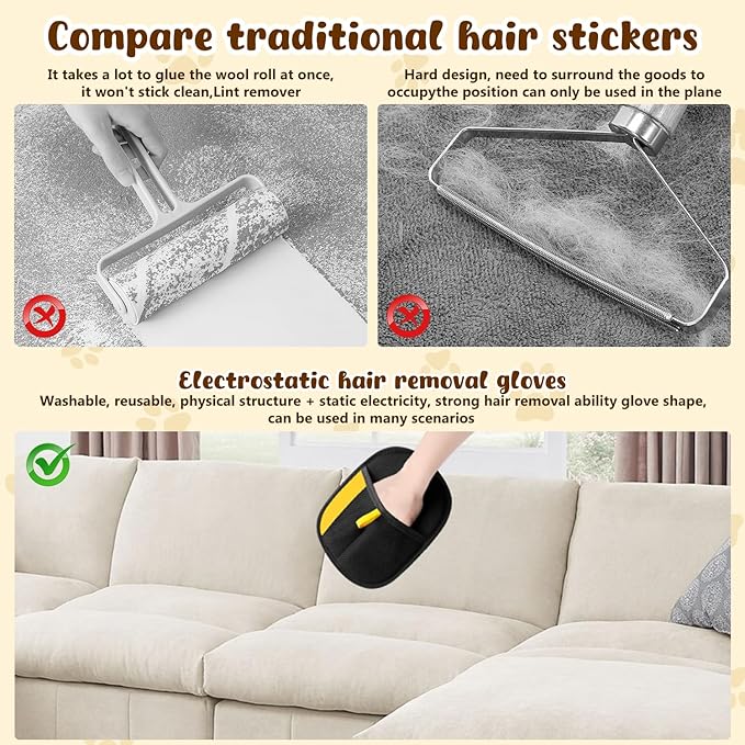 Magic Brush Pet Hair, Pet Hair Remover Gloves for Cats & Dogs, Newly Upgraded Reusable Electrostatic Pet Hair Remover Glove, for Couch Furniture, Carpet, Curtain