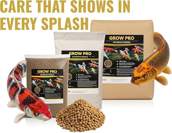 HALF OFF PONDS Grow Pro Koi Fish Food - 20 lb Floating Pellets, 5mm Size - Goldfish Food for Ponds - 40% Protein with Fish Meal & Probiotics - Designed for Rapid Growth & High Digestibility