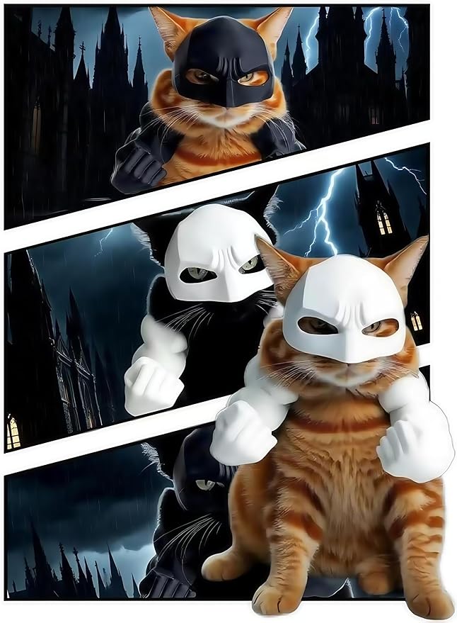 Cat Bat Costume Set, Halloween Cosplay Props with Muscular Arm Suit and Mask, Fun Animal Dress Up Accessories (White)