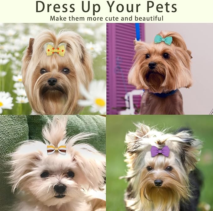Yxiang 100PCS Cute Pet Grooming Accessories - Colored Polka Dot Hair Bows with Rubber Bands for Small Dogs and Puppies like Yorkies - 50 Pairs