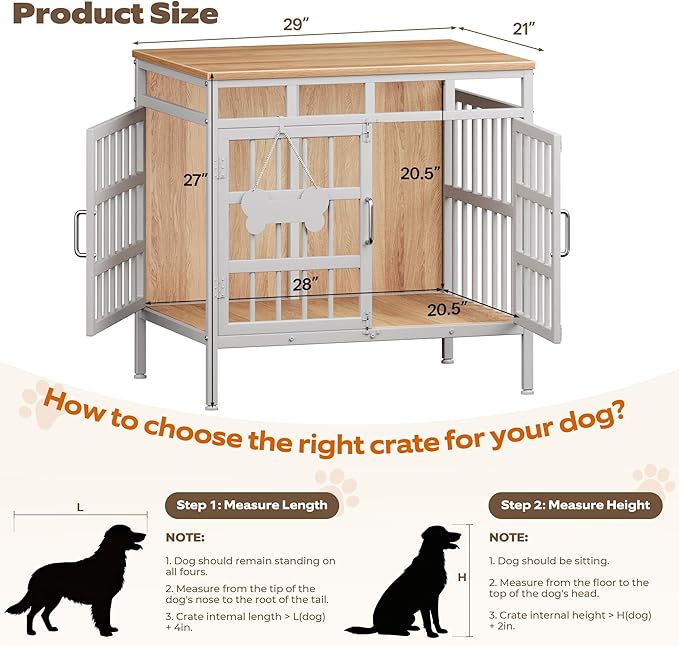 29 Inch Dog Crate Furniture, Heavy Duty Dog Kennel for Small or Medium Dogs, Double Doors Indoor Decor Pet House Cage, Anti Escape Wooden Dog Cage with Name Tag End Table, TV Stand, Beige