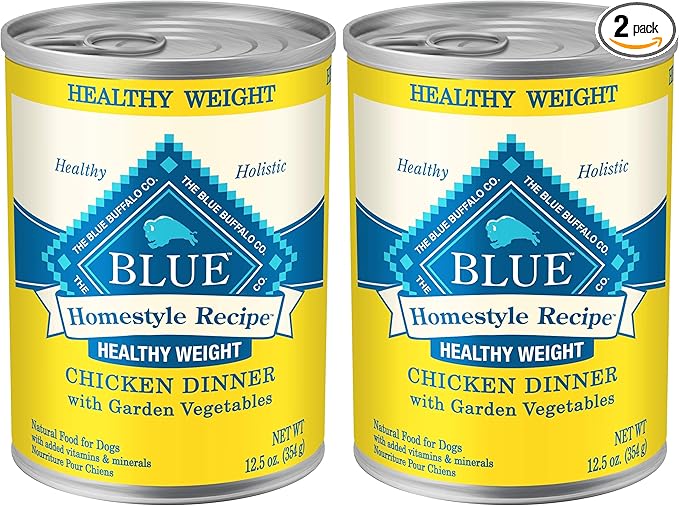 Blue Buffalo Homestyle Recipe Natural Adult Healthy Weight Wet Dog Food, Chicken 12.5-oz can, 12 Count (Pack of 2)