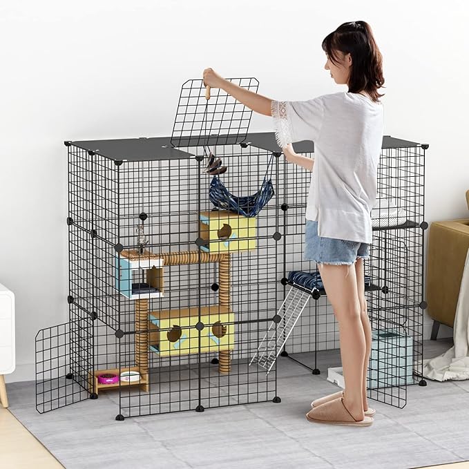 Large Cat Cage Enclosure Cat Playpen Detachable Metal Wire Indoor DIY Kennels Crate Large Exercise Place 2x3x4 Ideal for 1-4 Cats