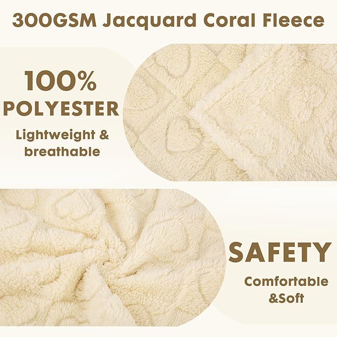 gogobunny Calming Plush Dog Cat Blanket 300GSM Coral Fleece, Ultra-Soft Machine Washable Pet Bedding for Small Medium Dogs Cats Puppies Kittens (Beige, 40x50)
