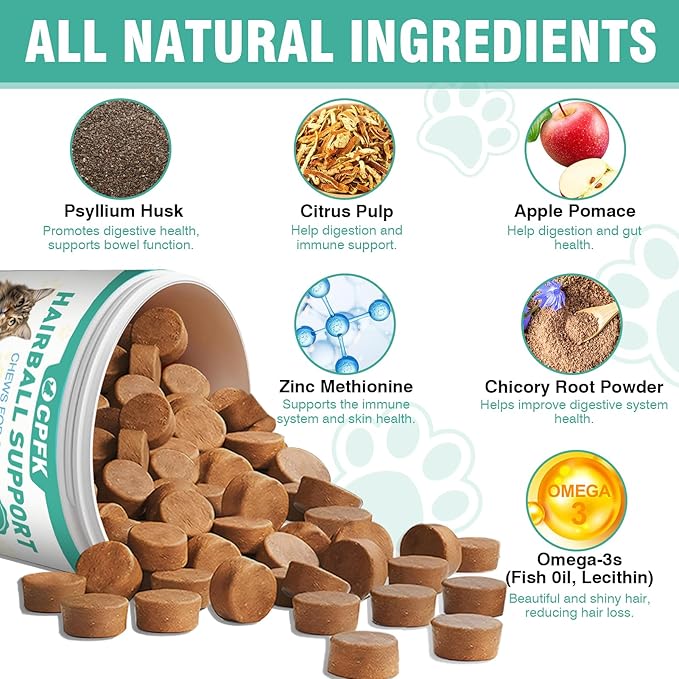 Hairball Remedy Treats for Cats, 150 Soft Chews Furball Control & Relief Treatment for Indoor Cats, Supports Skin & Coat Health Helps Eliminate & Prevent Hairballs Chicken Flavor