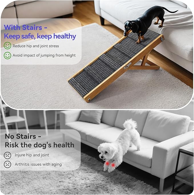 2026 Upgraded Dog Ramp for Couch, Foldable Small Dog Ramp for Sofa, 4 Adjustable Height from 13'' to 21", Portable Stable Pet Step with Non-Slip Pad, Pet Ramps Use for Couch Stairs, Walnut
