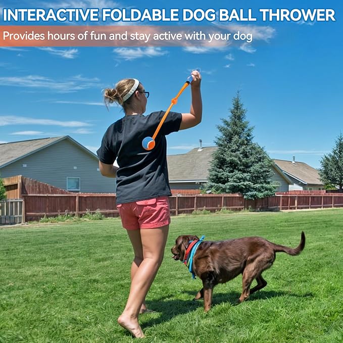 ALL FOR PAWS 25“ Dog Ball Thrower, Upgraded Foldable Tennis Ball Fetch Thrower for Dogs, Dog Ball Launcher Toy for Medium & Large Dog, Soft and Comfortable Tennis Fetch Handle, 2.5 Inch Ball Included