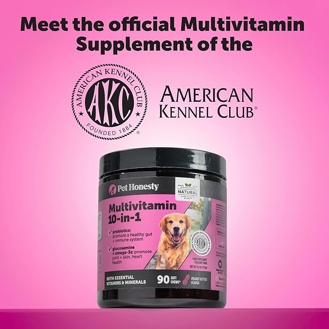 Multivitamin Dog Supplement - Glucosamine Chondroitin for Dogs, Probiotics, Omega Fish Oil, Dog Supplements & Vitamins, Vitamins for Skin and Coat Allergies, (Peanut Butter 90 ct)
