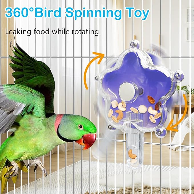 BNOSDM Bird Foraging Toys Cockatiel Foraging Wheel Parrot Cage Spinning Toys Parakeet Enrichment Puzzle Feeder Toy for Budgies Lovebirds Canaries (Purple)