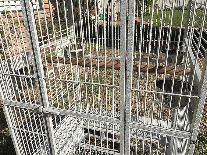 Extra Large Wrought Iron Open/Close Play Top Bird Parrot Cage, Include Metal Seed Guard Solid Metal Feeder Nest Doors Overall Dimensions: 35.25" Wx29.5"x62"H(with Seed Skirt)