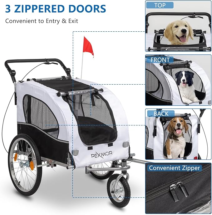 PEXMOR 2-in-1 Dog Bike Trailer & Stroller, Universal Hitch, Pet Cart Bike Wagon Cargo Carrier with Shock Absorber & Universal Wheel