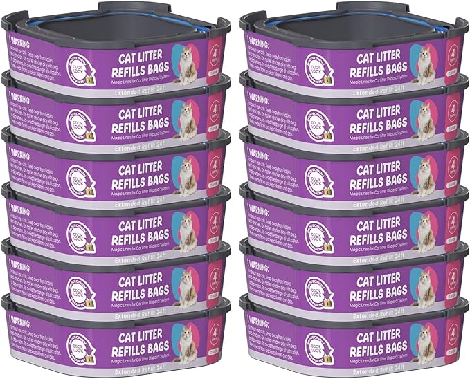 Cat Litter Refill Bags Cartridge, Compatible with Litter Cat Genie Standard, Plus, XL, XL+ Pail Refills, 7-Layer Odor Control Pet Waste Bags 12 Pack