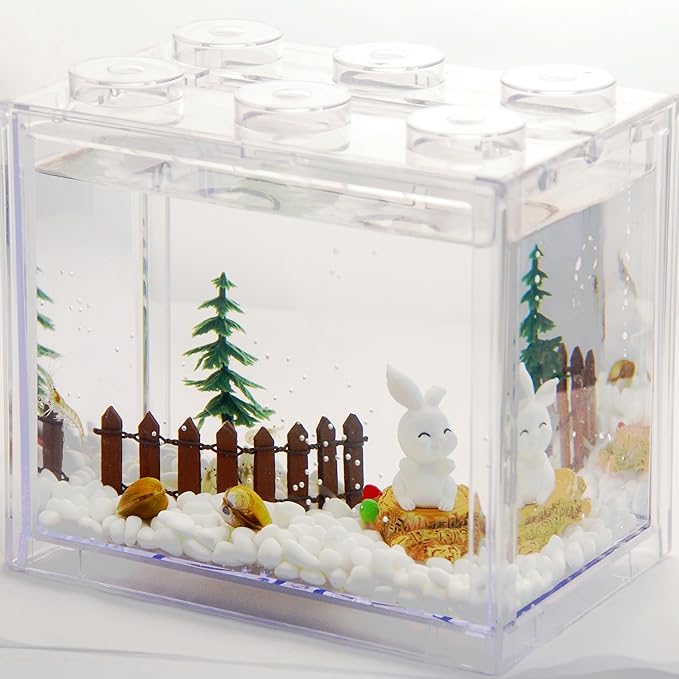 Small Betta Fish Tank, Stackable Mini Aquarium Tank Kit with Aquarium Gravel & Forest Micro Landscape, 0.6 Gallon Acrylic Cube Fish Bowl for Sea Monkeys Shrimp Snails (Clear)