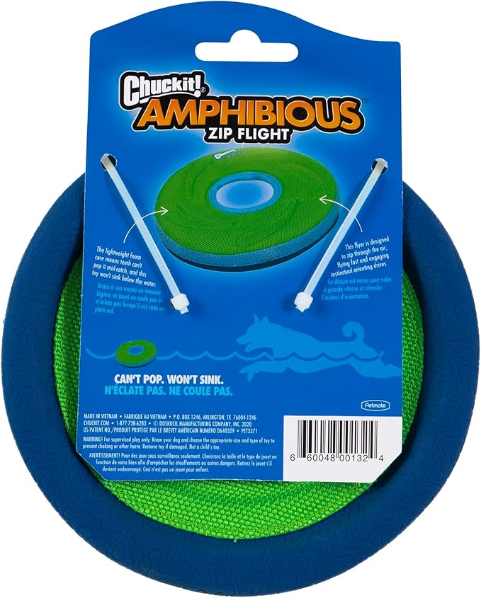 Chuckit! Zipflight Flying Disc Dog Toy, Small (6"), Green and light Blue