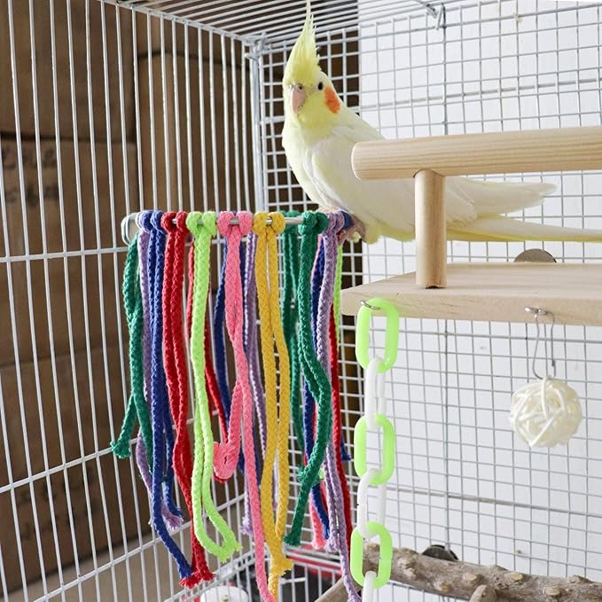 Colorful Cotton Bird Parrot Chewing Toys, Fixable Birdcage Perch Stand Toys, Bird Cage Accessories, Birdcage Decoration, Suitable for Birds Cockatiels Parrot Parakeets Love Birds