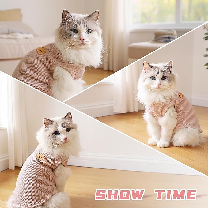 Waffle Knit Cat & Dog T Shirt for Small Dogs, Stretchable Puppy Shirt for Sphynx Cats & Small Breeds, Pet Clothes | Breathable Summer/Winter Apparel for Newborn(Pink Medium)