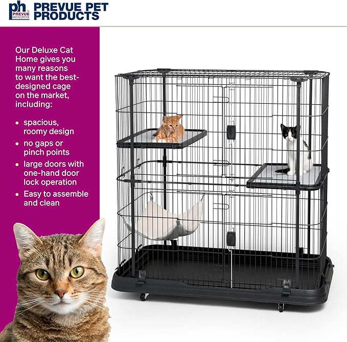 Prevue Pet Products Deluxe Cat Home With 3 Levels, Black , 39 LBS