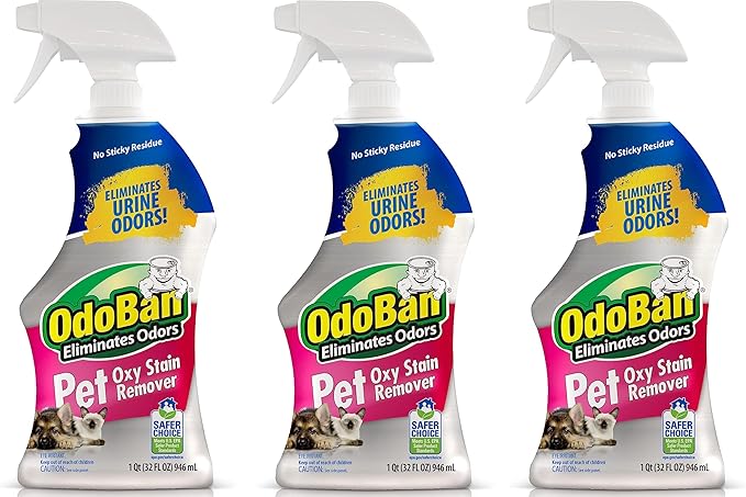 OdoBan Pet Solutions Oxy Stain Remover, Pet Stain Eliminator, 3-Pack, 32 Ounce Spray Each