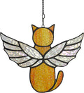 Angel Rainbow Wing Memorial Gifts - Stained Glass Cat Suncatcher, Loss of Cat Sympathy Gift (Orange)