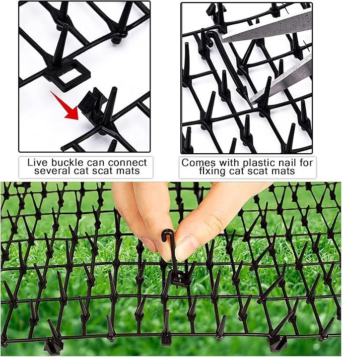 158" x 11.8 "Extra Long Cat Scat Mat with14 Staples, Cat Repellent/Deterrent Outdoor/Indoor Pet Proof Furniture Protector with Spikes Sprickle,Stop Cats & Other Animals from Digging Garden