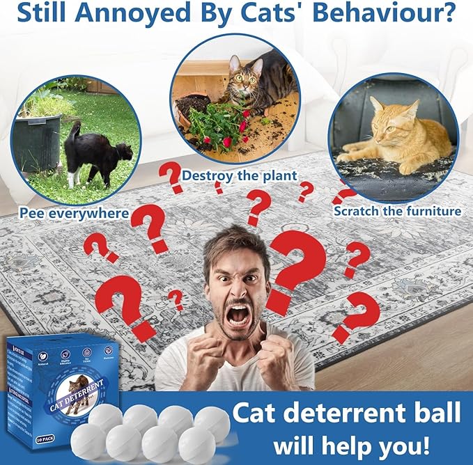Cat Deterrent Outdoor, Natural Peppermint Oil Cat Repellent Outdoor, 10 Pack Cat Deterrent Balls Outdoor Indoor to Keep Cats Out of Yard, Garden, Lawn, Prevent Scratch and Chew, Keep Cats Away