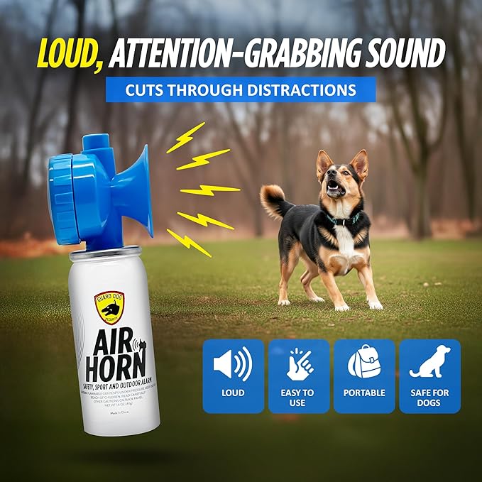 GUARD DOG SECURITY Air Horn for Dogs, Powerful Blow Air Horns training and behavior aids, Air Horn for Safety, Stops Barking, Jumping, Fighting, Chasing, Works as coyote deterrent (1 Pack w/whistle)