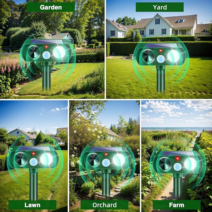 2026 Cat Repellent Outdoor Solar Ultrasonic Animal Repellent Outdoor with Motion Activated Deterrent&LED Flash Lights Deer Repellent Devices to Scare Squirrel Rabbit Raccoon Skunk for Yard Lawn(2Pack)