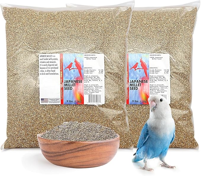 Morning Bird Japanese Millet Seed Bag 18 lbs (2-Pack, 9 lbs Each) - Healthy & Nutritious Pet Bird Food to Support Health & Immunity – Ideal Bird Feed for All Seed-Eating Birds